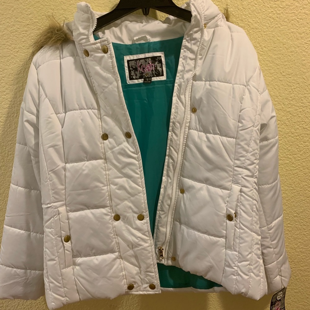 White Puffer Jacket with Fur Hood